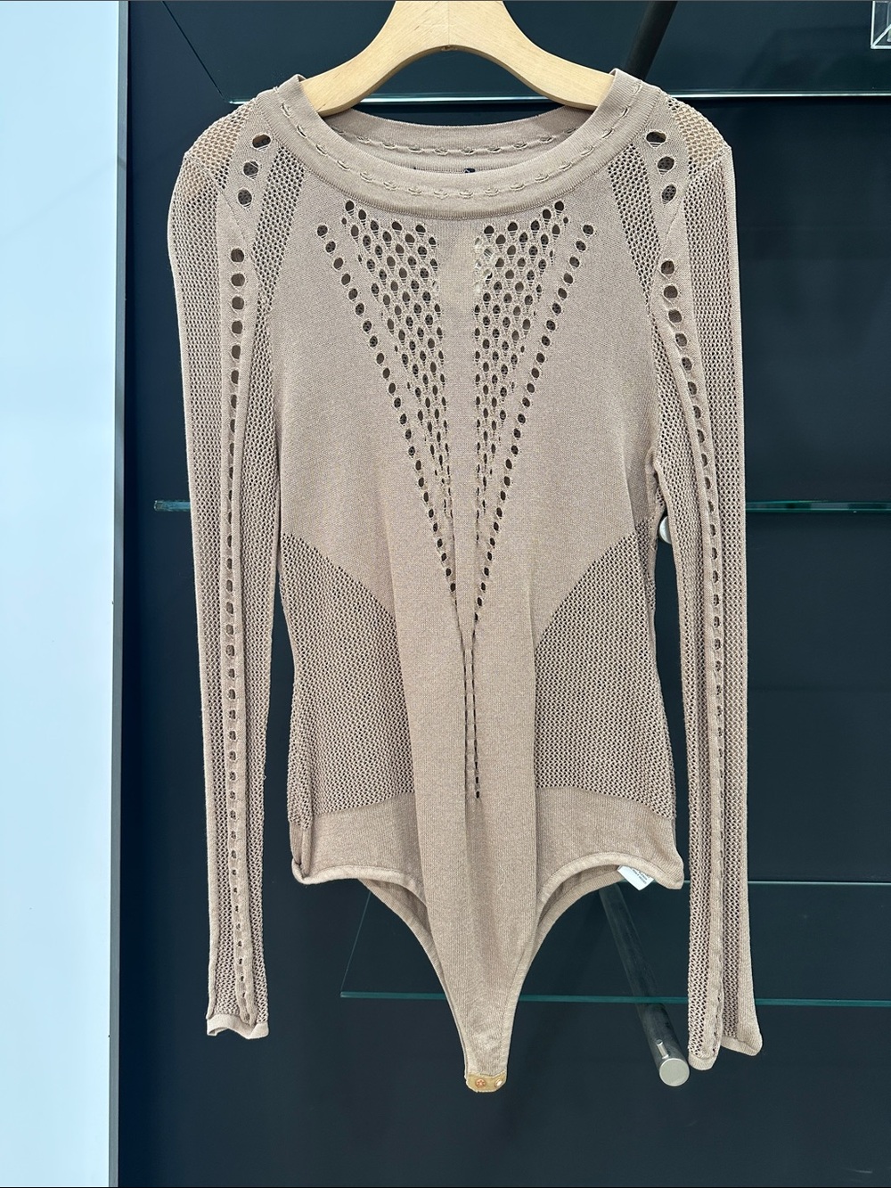 Womens Taupe Long-Sleeve Knit Bodysuit